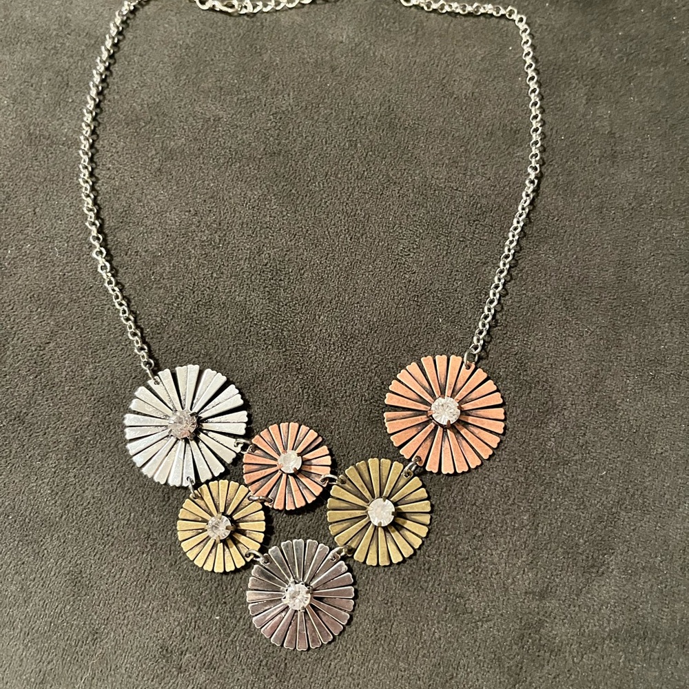 Elegant Floral Pendant Necklace in Silver, Gold, and Bronze